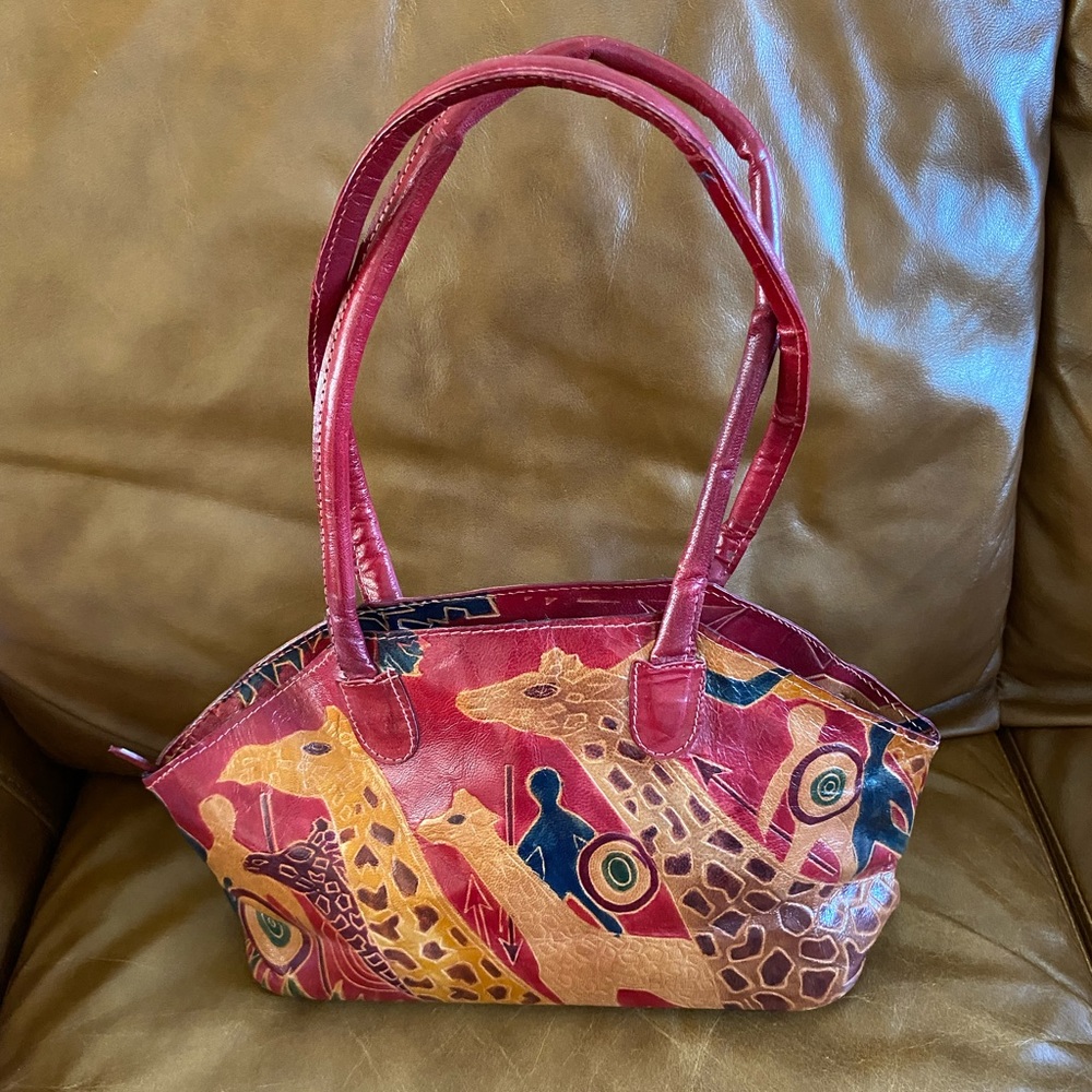 ARTISAN Hand Dyed African Theme Tribal Ethnic Wildlife Leather Handbag